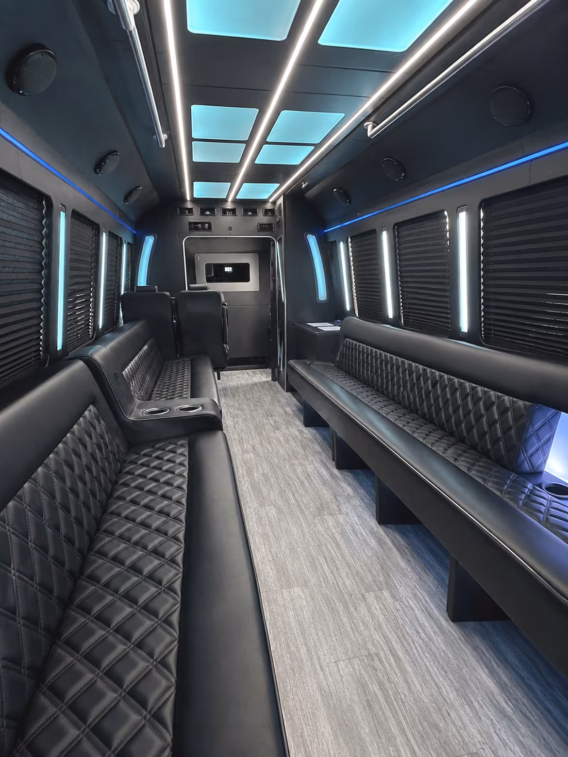 Wedding guests seated inside a party bus serving Tucson
