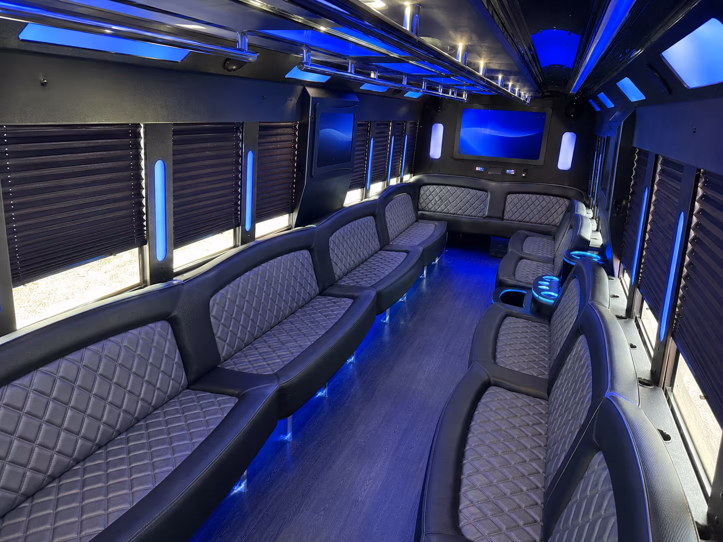 Interior of a party bus rental serving Tucson